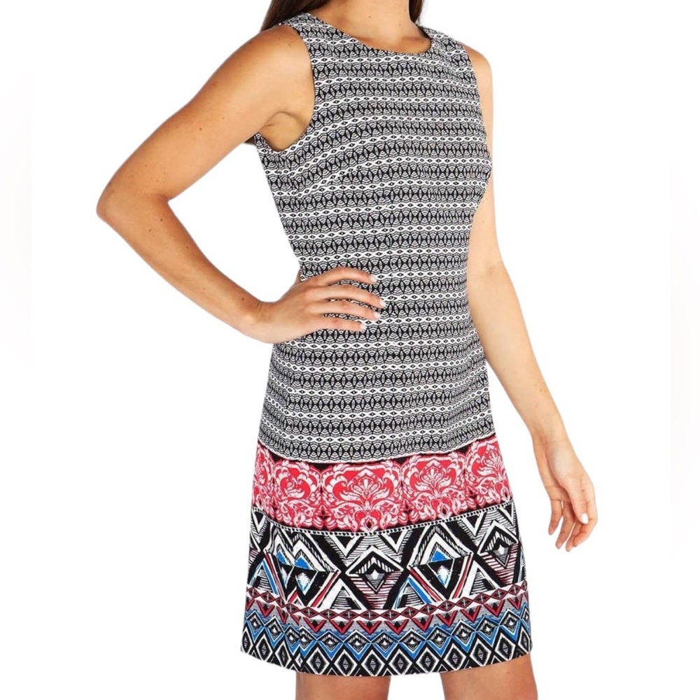 Mario Serrani Black White Sheath Dress with Border Print Hem 14